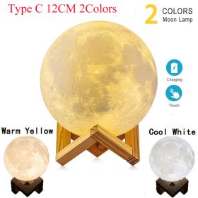 T30 Levitating Moon Lamp Night Light Floating 3D Printing LED Moon Lamp with Wooden Base and Magnetic with 3 Colors (Emitting Color: Type C 12M 2Colors)