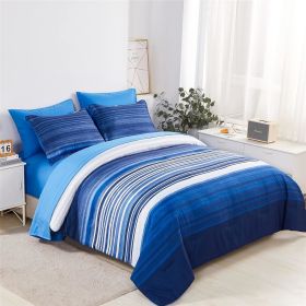 5 Piece Bed in A Bag Stripe Comforter Set Twin Size, White Grey Blue Striped Comforter and Sheet Set (Color: Blue, size: Twin(5 Piece Set))