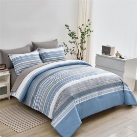 5 Piece Bed in A Bag Stripe Comforter Set Twin Size, White Grey Blue Striped Comforter and Sheet Set (Color: Light Blue, size: Full(7 Piece Set))