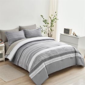 5 Piece Bed in A Bag Stripe Comforter Set Twin Size, White Grey Blue Striped Comforter and Sheet Set (Color: Light Grey, size: Full(7 Piece Set))