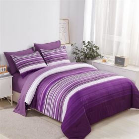 5 Piece Bed in A Bag Stripe Comforter Set Twin Size, White Grey Blue Striped Comforter and Sheet Set (Color: Purple, size: Full(7 Piece Set))