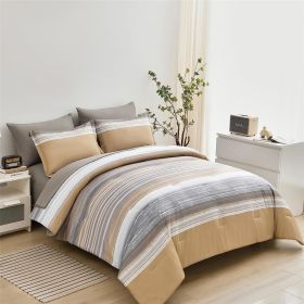 5 Piece Bed in A Bag Stripe Comforter Set Twin Size, White Grey Blue Striped Comforter and Sheet Set (Color: Khaki, size: Twin(5 Piece Set))