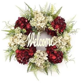 Artificial Hydrangea Wreath Spring Summer Home Garland Front Door Decoration Party Wall Background Christmas Decor Hello Wreath (Color: A)