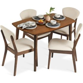 5-Piece Dining Set, Compact Mid-Century Modern Table & Chair Set for Home, Apartment w/ 4 Chairs, Padded Seats & Backrests (Color: Cream Walnut)