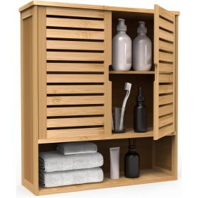 Bathroom Cabinet, Bamboo Wall Mount Medicine Organizer, Double Doors & 3 Tier Adjustable Shelf, Storage Cabinets (Color: Bamboo)