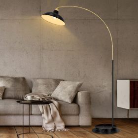 Arc Floor Lamp for Living Room, Marble Base Standing Lamp - Black Gold Floor Lamps with 360° Rotatable Arm, Industrial Tall Lamp (Lampshade Color: Black)