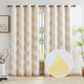 Metallic Tree Blackout Curtains Bedroom Length Living-Room Branch Print Curtain Panels Triple Weave Thermal Insulated Drapes (Color: Forest  Gold White, size: 50 W x 84 L 2pcs)