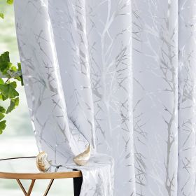 Metallic Tree Blackout Curtains Bedroom Length Living-Room Branch Print Curtain Panels Triple Weave Thermal Insulated Drapes (Color: Silver  White, size: 50 W x 84 L 2pcs)