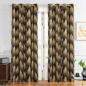 Metallic Tree Blackout Curtains Bedroom Length Living-Room Branch Print Curtain Panels Triple Weave Thermal Insulated Drapes (Color: Forest  Gold Black, size: 50 W x 84 L 2pcs)