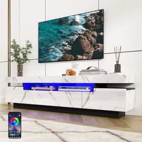 US70-inch white TV stand is suitable for 75/80-inch TV, modern LED high-gloss entertainment center- (Color: Marbing)