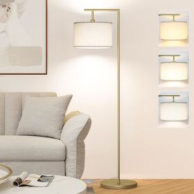 Floor Lamp with 3 Color Temperatures Standing Lamp with Adjustable Beige Linen Lampshade Tall Lamps, 9W LED Bulb Included (Lampshade Color: Gold)