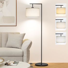 Floor Lamp with 3 Color Temperatures Standing Lamp with Adjustable Beige Linen Lampshade Tall Lamps, 9W LED Bulb Included (Lampshade Color: Black)