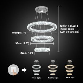 Modern Crystal Chandelier Dining Room Decor Pendant Hanging Light Fixtures For Living Room Ceiling Lamp Lustre Home Decoration (Emitting Color: Warm White, Lampshade Color: 20x30x40cm 3rings)