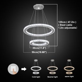 Modern Crystal Chandelier Dining Room Decor Pendant Hanging Light Fixtures For Living Room Ceiling Lamp Lustre Home Decoration (Emitting Color: Warm White, Lampshade Color: 30x50cm 2rings)