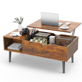 JHK Lift Top Coffee Tables 39.37"x19.7" Wood Dining Tables For Living Room With Adjustable Storage Shelf Easy To Lift Or Lower (Color: Chocolate)