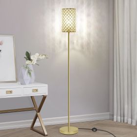 Modern Standing Lamp with Elegant Shade, LED Floor Lamp with On/Off Foot Switch Silver Finish Tall Pole Lamp Accent Lights (Lampshade Color: Gold)