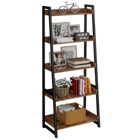 IRONCK Industrial Bookshelf 5-Tier, Bookcase Ladder Shelf, Storage Shelves Rack Shelf Unit, Accent Furniture Metal Frame, Home O (Color: Brown)