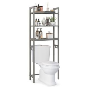 Over-The-Toilet Storage Shelf Space Saving Metal Bathroom Organizer Hooks (Color: Gray)