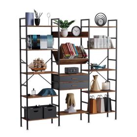 Triple Wide 5 Tier Bookshelf,Tall Bookcase with 14 Open Display Shelves (Color: as picture)