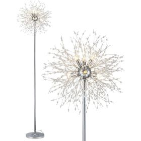 Modern Crystal Floor Lamp (9-Light, 70-Inch, Chrome), Standing Lamp with Footswitch, LED Floor Lamp (Bulbs NOT Included) (Lampshade Color: 6-Light-Chrome)