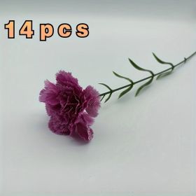 14pcs artificial carnation flowers, simulated artificial flowers, mini carnations, family parties and weddings, flower festivals, room decoration (Color: Purple)