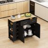 Multi-Functional Kitchen Island Cart with 2 Door Cabinet and Two Drawers,Spice Rack, Towel Holder, Wine Rack, and Foldable Rubberwood Table Top