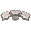 [VIDEO provided] 6 - Person Fan-shaped Rattan Suit Combination with Cushions and Table; Suitable for Garden