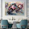 Hand Painted Oil Painting Motor Competition Oil Painting on Canvas Original Racer Art Decor Abstract Motorcycle Painting Living room Home Decor Modern