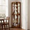 6 Shelf Corner Curio Display Cabinet with Lights, Mirrors and Adjustable Shelves, (E26 light bulb not included)