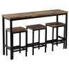 Counter Height Extra Long Dining Table Set with 3 Stools Pub Kitchen Set Side Table with Footrest