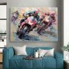 Hand Painted Oil Painting Motor Competition Oil Painting on Canvas Original Racer Art Decor Abstract Motorcycle Painting Living room Home Decor Modern